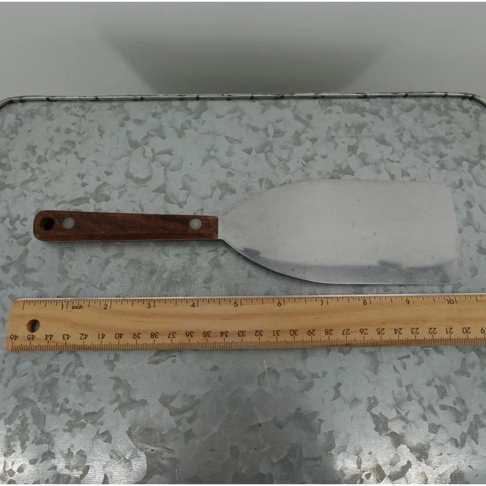 Vintage Stainless Steel Wide Blade Spatula Turner Wood Handle 10‎ Inch